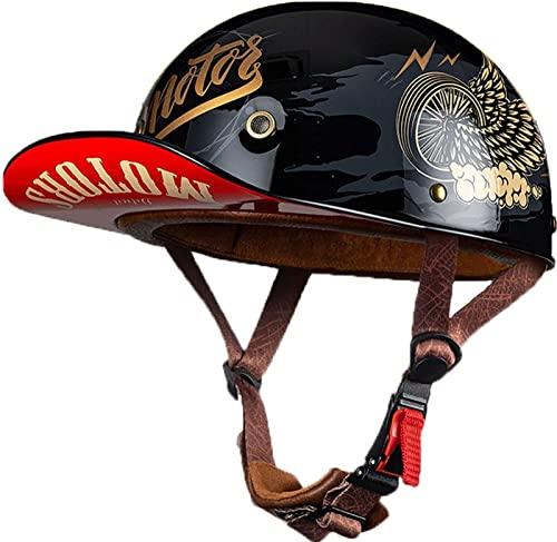LPXPLP Retro Motorradhelm Halbschalenhelm Mit ECE Zulassung Baseball Cap Helm Jethelm Deutscher Stil Totenkopf Kappe Helm Motorrad Cruiser Roller Cool Helm Für Männer Und Frauen 1,XXL