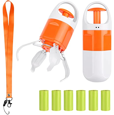 Tragbare Hundekotschaufeln mit 90 Beuteln，2-in-1 Hund Pooper Scooper für große, mittelgroße und kleine Hunde, Flexible 4 Klauen, auslaufsicherer Hundekot-Reiniger, Aufbewahrungsbehälter mit Aufsatz