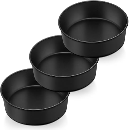 Homikit 20cm Rund Backform, 3 Stücke Edelstahl Kunchenform Backformen Set, 7cm Tief Rund Tortenform mit Antihaftbeschichtung für Backen, Gesund & Ungiftig, Leicht zu Reinigen