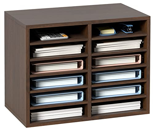 VEVOR Briefablage 12 Fächer Organizer aus MDF, Dokumentenablage Vintage Braun 520 x 305 x 410 mm, Ablagefächer Desktop-Aktenhalter Dokumentenlager, Dokumentenhalter zu Hause, im Büro, im Klassen usw.