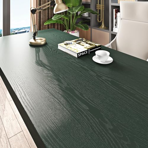 Livelynine Vinyl Wrap Wood Effect Dark Green 40CMx5M Washable Kitchen Counter Vinyl Wrap for Cupboards Wood Effect Sticky Back Plastic for Table Kitchen Worktop Covering Cabinets Contact Paper