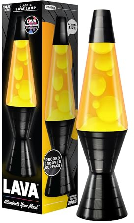 Lava® Lamp - 14.5'' Vinyl Record Grooved Base - The Original Motion Light - Yellow Wax and Orange Liquid - Item #2017