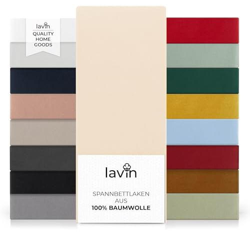 Lavin Spannbettlaken 100% Bio-Baumwolle Jersey Spannbetttuch Laken (Sand-beige, 140/160x200+30cm)