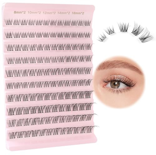 Poiuyoiu Einzelwimpern mit Durchsichtigem Band 120 Stück Cluster Lashes Natürliches Aussehe Falsche Wimpern Wispy D Curl Künstliche Nerzwimpern 8-16mm Wimpernverlängerungen für Heimwerker zu Hause