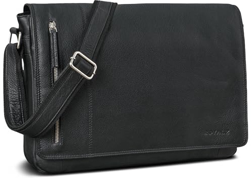 ROYALZ New Jersey Echt Leder Umhängetasche Herren groß - moderne Vintage Männer Ledertasche als große Laptop Tasche 13-15.6 Zoll Bürotasche Aktentasche Unitasche;Farbe:Schwarz