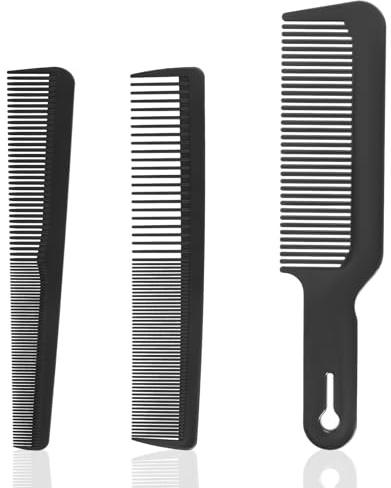 Barber Comb Set, 3 Pcs Hair Cutting Comb Black Carbon Fiber Clipper Combs Set Fine and Wide Tooth Anti Static Heat Resistant Professional Hairdressing Combs for Men Women All Hair Types (Black)