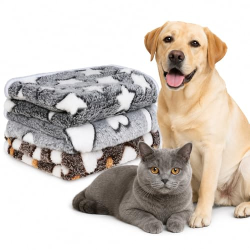 Dog & Cat Blankets 3 Pack 76x52cm, Soft Fluffy Washable Pet Throws for Sofa