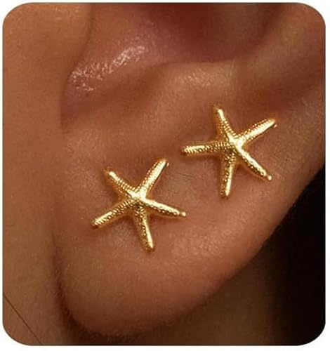 Boucles d'oreilles étoile de Mer Boucles d'oreille étoile de mer Bijoux d'été Boucle d oreille Femmes Filles Boho Plage Thème d'été pour épouses, Filles, Mères, Amies (Or)