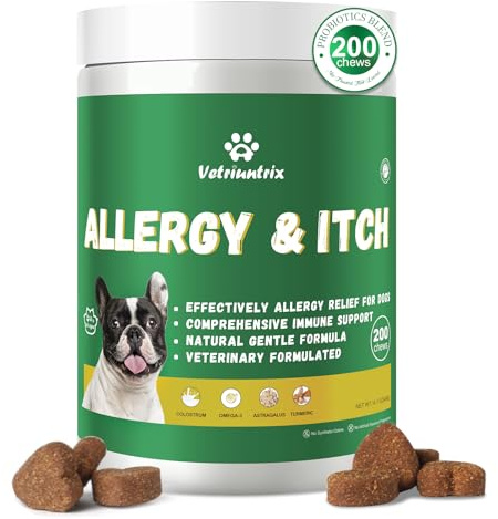 Itchy Dog Skin Relief Chews 200ct, Itch Immunity Treats For Dogs Paw Licking Itchy Skin Coat Supplement, Itch Remedies Probiotic Immune Supplement for Dogs with Omega-3 Astragalus