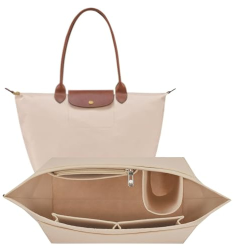 Torytoe Organiseur de sac à main en feutre, Organisateur de portefeuille, Grande capacité, Rangement Sac à Main avec Plusieurs Poches pour téléphone, Clés, Tasse d'Eau (Beige, L)