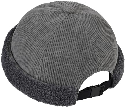 Clakllie Winter Docker Hat for Men Warm Corduroy Brimless Hats Adjustable Beanie Skull Cap Vintage Watch Sailor Cap,FM25W09-Grey
