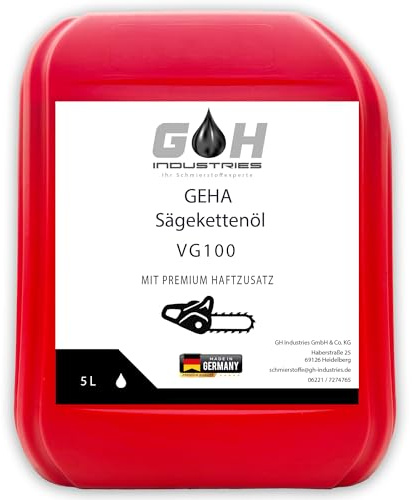 Sägekettenöl VG 100 | 5 L | Hochwertiges Kettenöl für Motorsägen | Starke Haftung & Verschleißschutz | kompatibel mit Stihl, Husqvarna, Makita & Dolmar| Profi Kettensägenöl | Sägekettenhaftöl | GEHA
