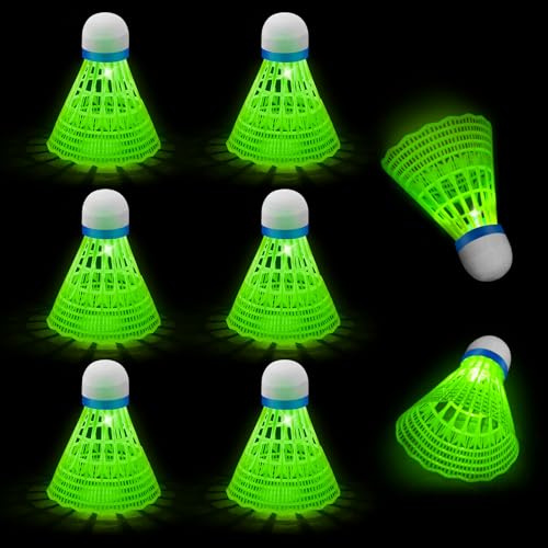 Alaoo Licht Federbälle Badmintonbälle, 8er Pack Speed Badminton, Nachts, Federbälle Nylon Badminton Bälle für Anfänger, Freizeit, Training, Familien und Profis