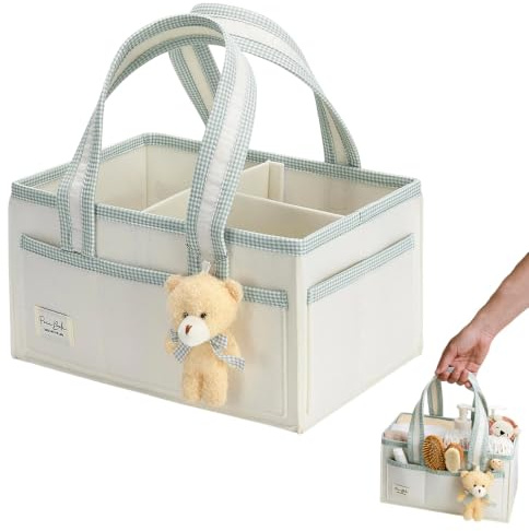 KQWVZ Organizador Pañales, Cesta Cambiador Bebe de Fieltro Grueso con Compartimentos Desmontables, Fieltro Organizador Bebe con Asa, Coffret Naissance,Organiseur de Couches pour Table