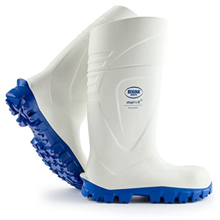 Robuste Sicherheitsstiefel für Männer und Frauen mit Stahlkappe, rutschfest, Weite Passform, Stiefel Lebensmittelindustrie, Öl und chemikalienbeständig, isolierend bis -30 Grad, weiß, EU 47