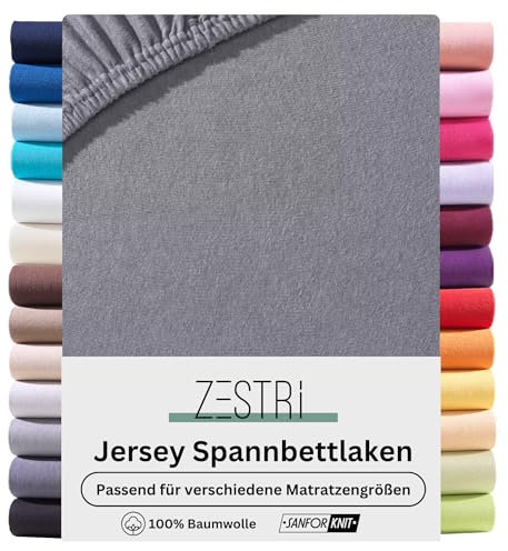 Zestri Boxspringbett & Wasserbett Spannbettlaken |Spannbetttuch für 180x200 bis 200x200 cm | bis 40 cm Steghöhe | Anthrazit | Stoffgewicht 135g/m² | ÖKO-TEX Made IN Green
