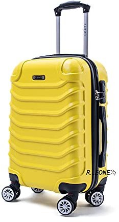 R.Leone Valigia da 1 pezzo Fino a Set 4 Trolley Rigido grande, medio, bagaglio a mano e beauty case 8 ruote in ABS 2026 (Giallo, M Medio)