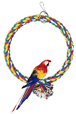 WishLotus Bird Swing, Cotton Rope Swing with Bite Resistance Perches for Parakeets, Budgie, Cockatiels, Conures, Finches - Boredom Breaker (18cm, Cage Hanging)