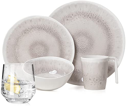 Vaisselle de camping en mélamine pour 4 personnes - Design enclume - 16 pièces - Verres à eau Milano - Vaisselle de table pour pique-nique et barbecue