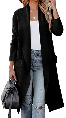 kinstall Damen-Strickjacke mit lockerer Passform, langen Ärmeln, offener Vorderseite und Taschen, Schwarz, Schwarz , L
