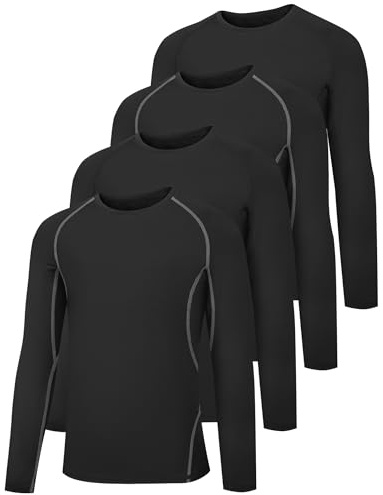 HOPLYNN Youth Boy’s Compression Shirts, Long Sleeve Quick Dry Cold Weather Gear Undershirts for Kid’s Athletic Sports Football Basketball-2 Black / 2 Black (Gray line)-S