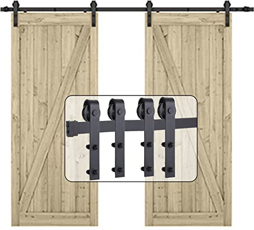 Kit de hardware para puerta de granero deslizante, kit de carril, puerta corrediza para doble puerta, sistema de riel kit para puertas correderas (11,55FT/352cm doble puerta)