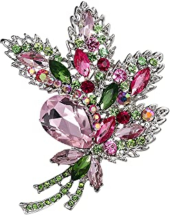 Oenothera Broche Bouquet, Broche En Cristal Pour Femmes, Broche Femme, pour Cadeau d'anniversaire de Filles Fournitures de Fête de Mariage Noël(Rose)