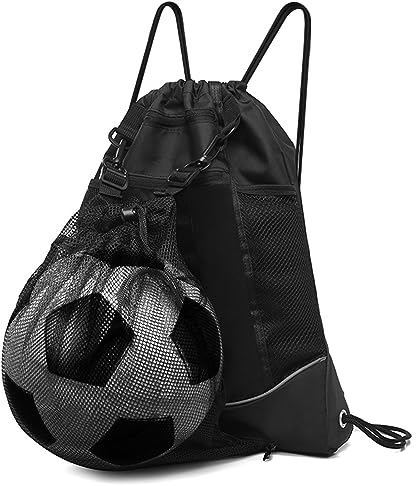 Fußballtasche für Jugendliche Sportbeutel mit Kordelzug Basketball Tasche große Kapazität Rucksack Basketball Volleyball Baseball Verstauen Sportbeutel Kinder Jungen mit 2x Sport Armband（Schwarz）