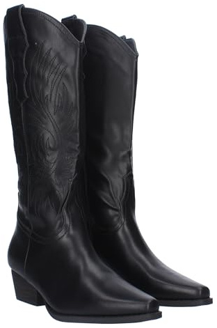 75926-Botin campero con Grabado en la Cana, Tacon cuadrdo bajo, Cierre de Cremallera. Coleccion Otono Invierno 2023. Talla 40 Negro