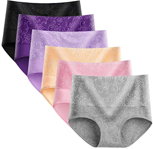 Yintry Underwear for Women High Waisted Knickers Stretchy Cotton Panties Slight Tummy Control Pants 6 Pack