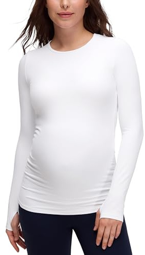 CRZ YOGA Dam Butterluxe Långärmad Moderskap Toppar Basic Graviditetströjor, Vit, 42