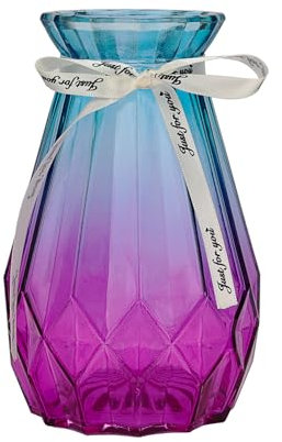 Binsakao Glass Vase - Gradient Multicolor Faceted Colorful Vase for Home, Office or Wedding (Blue Purple)