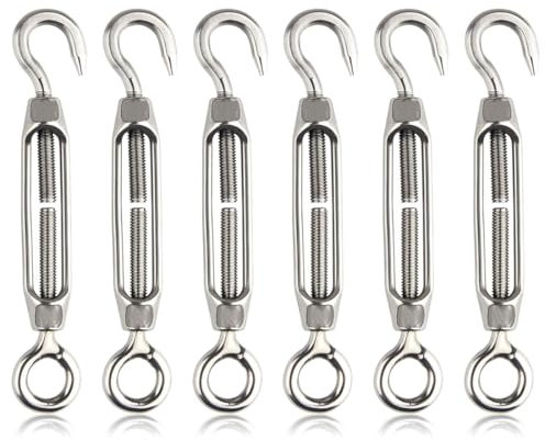 ZAMXHUG Tensor Cable Acero - 6 pcs Tensor de Alambre,Tensor Cuerda tendedero,tensores para Cables,Tensor 304 Gancho y Ojo Tensor Ajustable M4 Juego de Tensor de Acero Inoxidable de Alta Resistencia