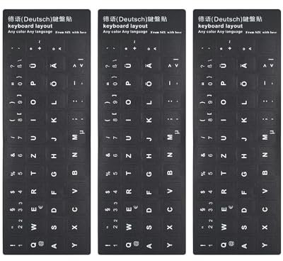 ZAMXHUG 3 Stück Tastaturaufkleber Deutsch - Tastaturaufkleber, Deutsche Tastatur Aufkleber,Deutsche Ersatz Aufkleber mit Weißen Buchstaben,Geeignet für Jede Standard-Tastatur,Laptop-Tastatur, Schwarz