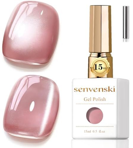 Senvenski Gelée Vitrail Cat Eye Vernis Semi Permanent, 15ml Oeil de Chat Magnétique Gel 3D Holographique Brillant Translucide Couleur Vernis Gel pour French Manucure (Nudité, MY1-004)