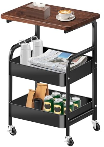 Mimoke Carrello a 3 livelli - Carrello portaoggetti con ruote - Trolley per cucina, soggiorno, bagno o balcone - Struttura stabile, superficie facile da pulire (nero)