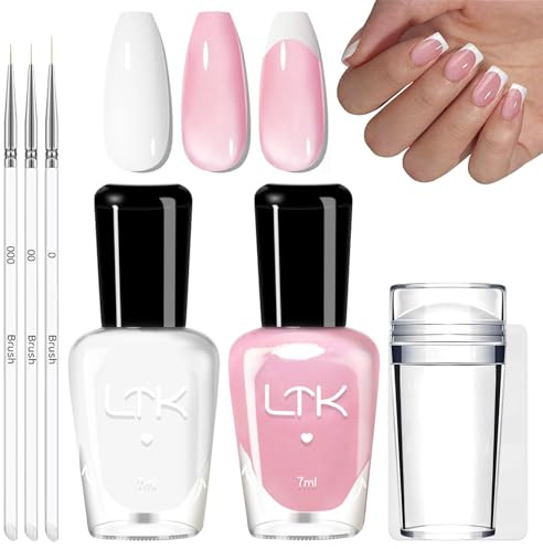Set di smalto per unghie francese: asciugatura rapida e duratura, smalto per unghie rosa con timbri per unghie e pennello fine per decorazione delle unghie, smalto per unghie non tossico a base