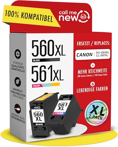 callmenew 560XL & 561XL Druckerpatronen – kompatibel mit Canon 560 561 Patronen XL (PG-560XL Schwarz & CL-561XL Farbe) – XL Reichweite, Smart-Chip, Ersatz für PIXMA TS5350i TS7450i TS5300 – 2er Pack