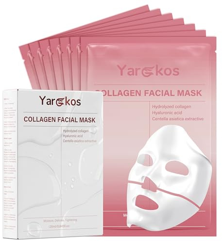 Yargkos uppsättning med 7 kollagen ansiktsmask djup hydrogel övernattningsmask, återfuktar, förbättrar elasticiteten, förfinar porer, perfekt som självvårdspresent för kvinnor
