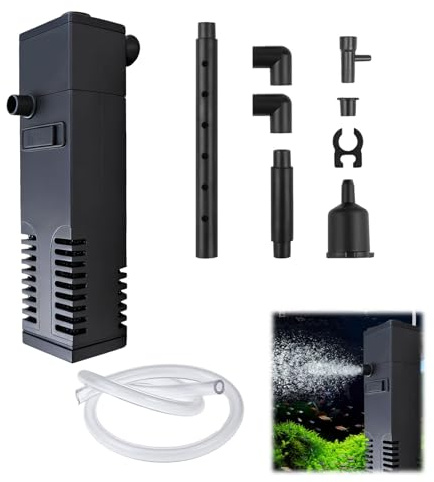 Vxiwscy Filtre Intérieur pour Aquarium de 20L à 40L – 3 en 1 avec Pompe, Système de Double Filtration, Conception Silencieuse et Facile à Installer, pour Aquariums d’Eau Douce et d’Eau Salée