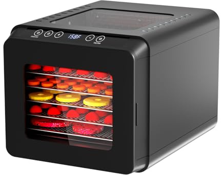 Prenafla Food Dehydrator for Jerky, 5.5 ft² Large Drying Space, 6 Stainless Steel Trays Dehydrator Machine, 72H Timer, 158°F Temperature Control Fruit Dehydrator for Herbs, Meat, and Yogurt