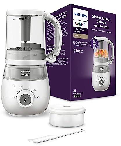 Philips Avent 4-in-1 Dampfgarer mit Mixer Premium, Babynahrungszubereiter, Dampfgaren, Pürieren, Auftauen, Aufwärmen, spülmaschinenfest, Modell SCF883/01