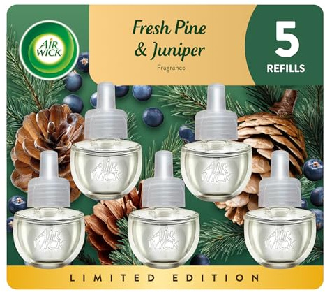 Air Wick Plug-In Scented Oil Refill, 5 Ct, Fresh Pine and Juniper, Air Freshener, Essential Oils, Fall Scent, Fall Décor