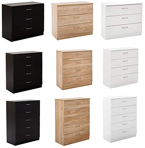 Panana Chest of Drawers with Metal Handles and Runners 3/4/5 Drawer Bedside Storage Cabinet for Bedroom Living Room Hallway (White, 5 Drawer)