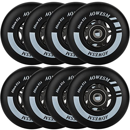 AOWESM Inline Skate Wheels, Outdoor & Indoor, 85A, 8-Pack (Black, 80mm)