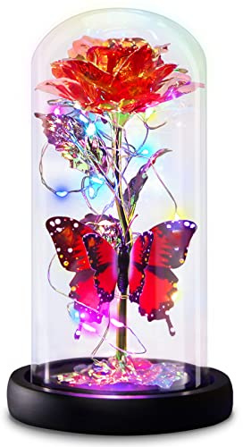 Galaxy Flowers Rose Birthday Gift for Women Mom Grandma, Enchanted Infinity Rose in Glass Dome, Valentines Rose Gifts for Valentine's Day Mother's Day Anniversary Wedding