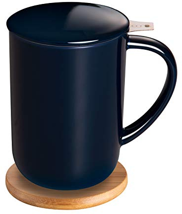 CEEFU Teetasse aus Porzellan mit Teesieb und Deckel, Teegeschirr mit Filter und Untersetzer, lose Teeblätter, Teetasse für Tee/Kaffee/Milch/Frauen/Büro/Zuhause/Geschenk (Marineblau)