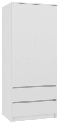 WHATSIZE ENTERPRISE Wardrobe 2 Doors, Drawers Durable Bedroom Furniture DIY | Bedroom Furniture with Shelf Hanging Rail Large Capacity Storage - White - Doors Push-to-Open 4 Shelves 50x90x180 cm