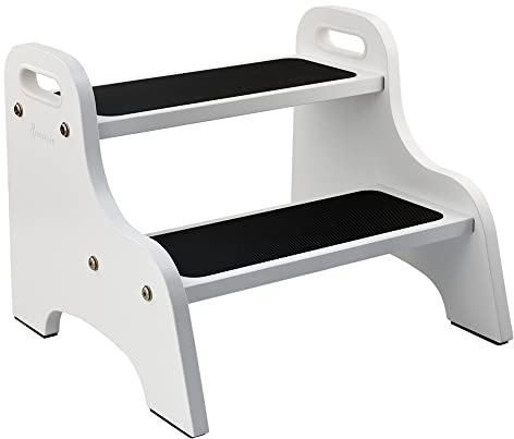 StrongTek Wood 2 Tritthocker für Kinder mit Rutschfester Trittfläche, tragbaren Griffen, rutschfesten Fußpolstern und 150kg. Kapazität, Mehrzweck-Schwerlaststütze(White)