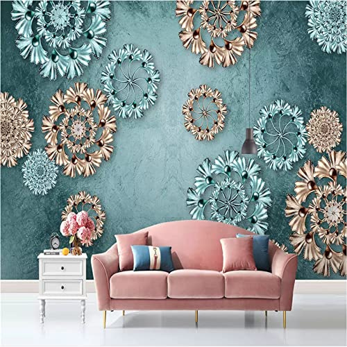 Papel Pintado Floral Moderno Azul Rosa Oro 3D En Relieve Flor Mural Papel Tapiz Decoración Del Hogar Murales De Lujo Para La Decoración Del Hogar 250Cm(W)×175Cm(H)
